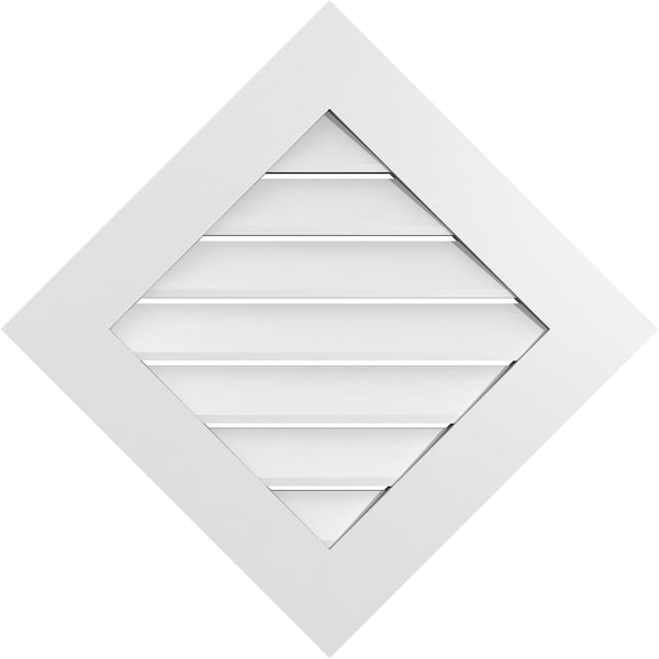 Ekena Millwork Diamond Surface Mount PVC Gable Vent: Non-Functional, w/ 3-1/2"W x 1"P Standard Frame, 28"W x 28"H - GVPDI28X2801SN