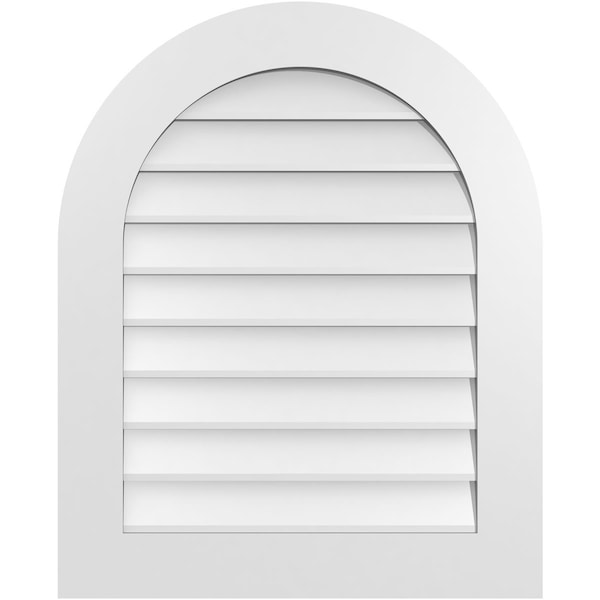 Ekena Millwork Round Top Surface Mount PVC Gable Vent: Non-Functional, w/ 3-1/2"W x 1"P Standard Frame, 26"W x 32"H - GVPRT26X3201SN