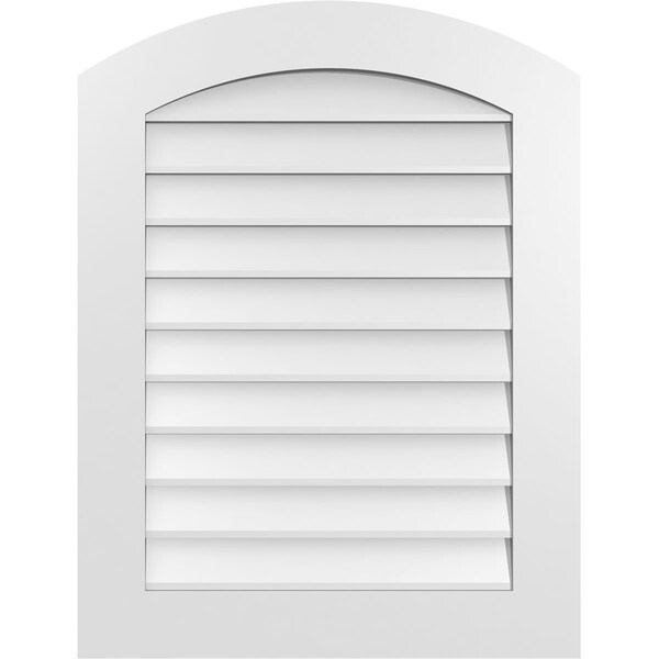 Ekena Millwork Arch Top Surface Mount PVC Gable Vent: Functional, w/ 3-1/2"W x 1"P Standard Frame, 26"W x 34"H - GVPAR26X3401SF