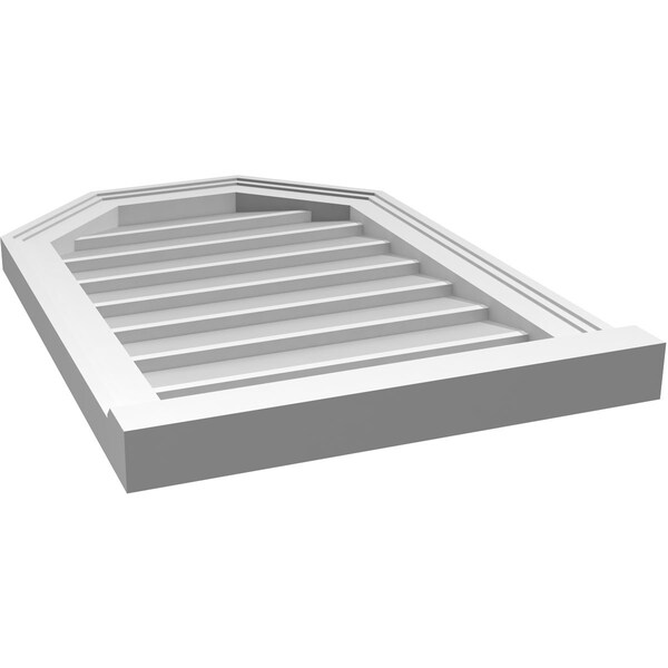 Ekena Millwork Octagonal Top Surface Mount PVC Gable Vent w/ 2"W x 2"P Brickmould Sill Frame, 18"W x 26"H - GVPOT18X2603SN