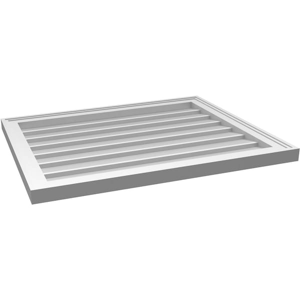 Ekena Millwork Vertical Surface Mount PVC Gable Vnt: Non-Functional, w/2"W x 1-1/2"H, Brickmould Frame, 30"W x 24"H - GVPVE30X2402SN