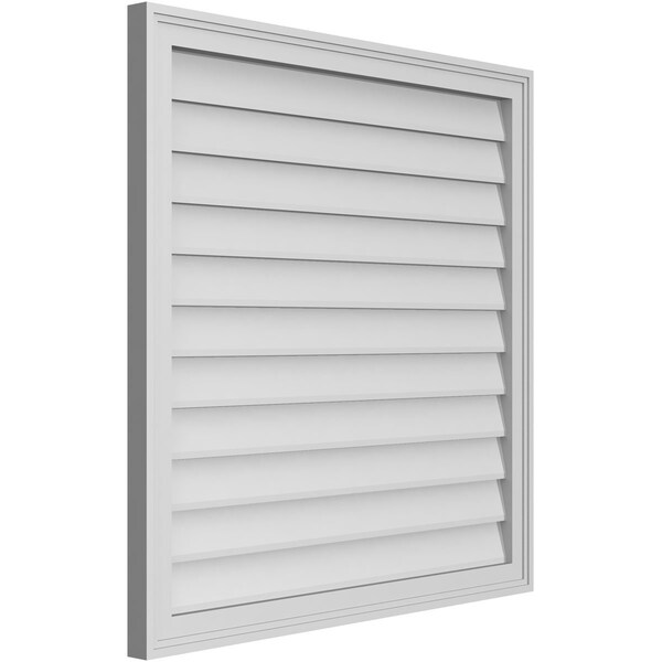 Ekena Millwork Vertical Surface Mount PVC Gable Vnt: Non-Functional, w/2"W x 1-1/2"H, Brickmould Frame, 34"W x 34"H - GVPVE34X3402SN