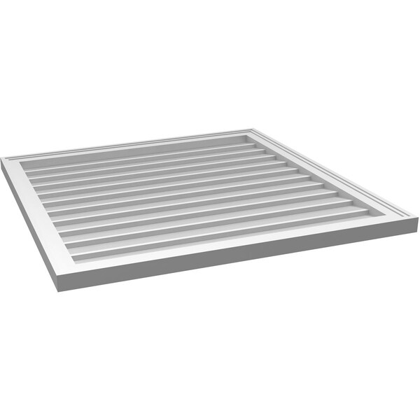 Ekena Millwork Vertical Surface Mount PVC Gable Vnt: Non-Functional, w/2"W x 1-1/2"H, Brickmould Frame, 34"W x 34"H - GVPVE34X3402SN