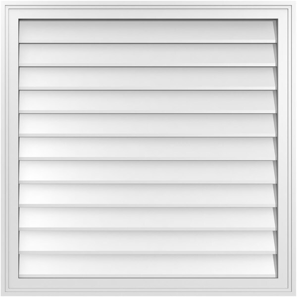 Ekena Millwork Vertical Surface Mount PVC Gable Vnt: Non-Functional, w/2"W x 1-1/2"H, Brickmould Frame, 34"W x 34"H - GVPVE34X3402SN