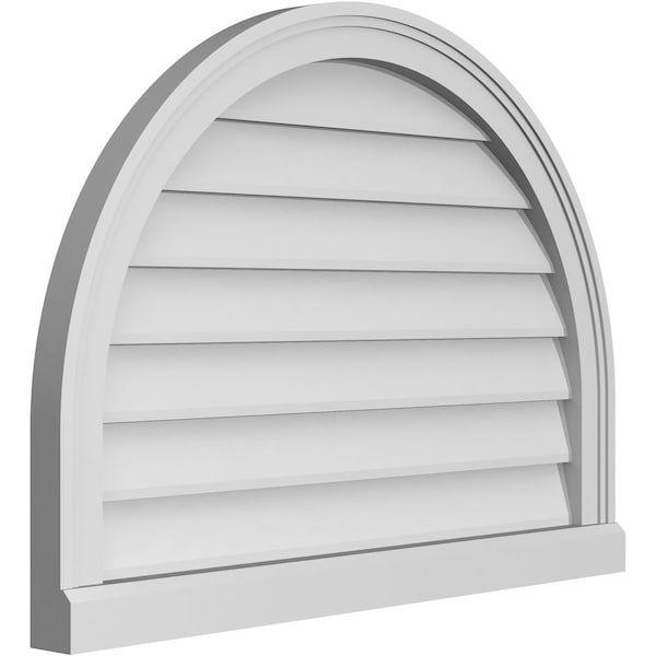 Ekena Millwork Round Top Surface Mount PVC Gable Vent w/ 2"W x 2"P Brickmould Sill Frame, 30"W x 22"H - GVPRT30X2203SN