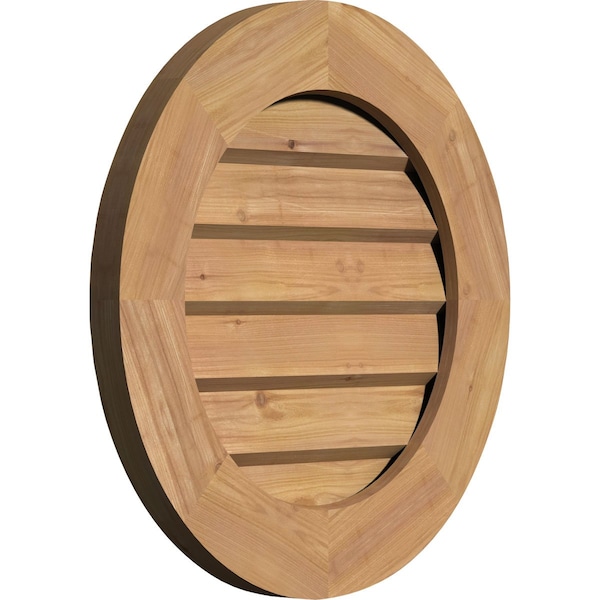 Ekena Millwork Round Gable Vent Non-Functional, Western Red Cedar Gable Vent w/ Decorative Face Frame, 18"W x 18"H - GVWRO18X1802SDUWR