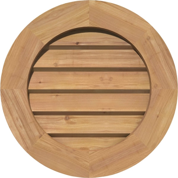 Ekena Millwork Round Gable Vent Non-Functional, Western Red Cedar Gable Vent w/ Decorative Face Frame, 18"W x 18"H - GVWRO18X1802SDUWR