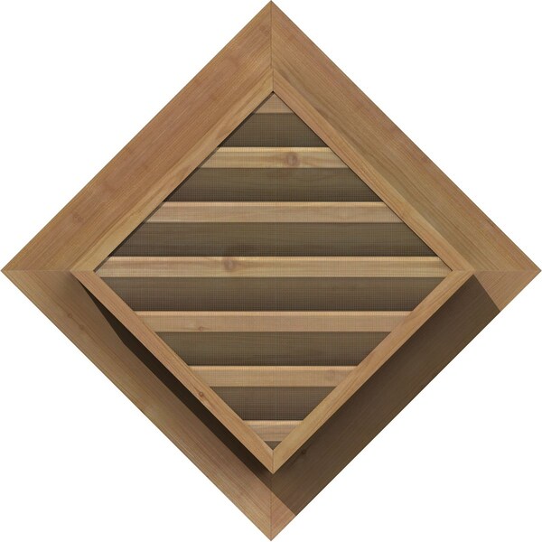 Ekena Millwork Diamond Gable Vent Functional, Western Red Cedar Gable Vent w/ Brick Mould Face Frame, 20"W x 20"H - GVWDI20X2000SFUWR