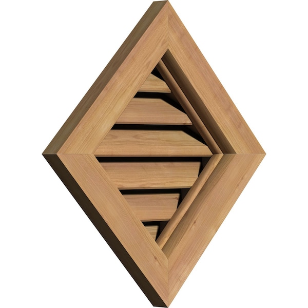 Ekena Millwork Diamond Gable Vent Functional, Western Red Cedar Gable Vent w/ Brick Mould Face Frame, 20"W x 20"H - GVWDI20X2000SFUWR