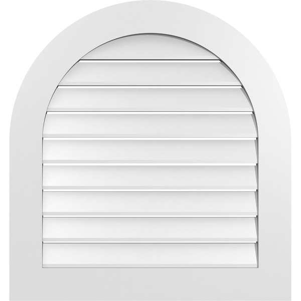 Ekena Millwork Round Top Surface Mount PVC Gable Vent: Functional, w/ 3-1/2"W x 1"P Standard Frame, 30"W x 32"H - GVPRT30X3201SF