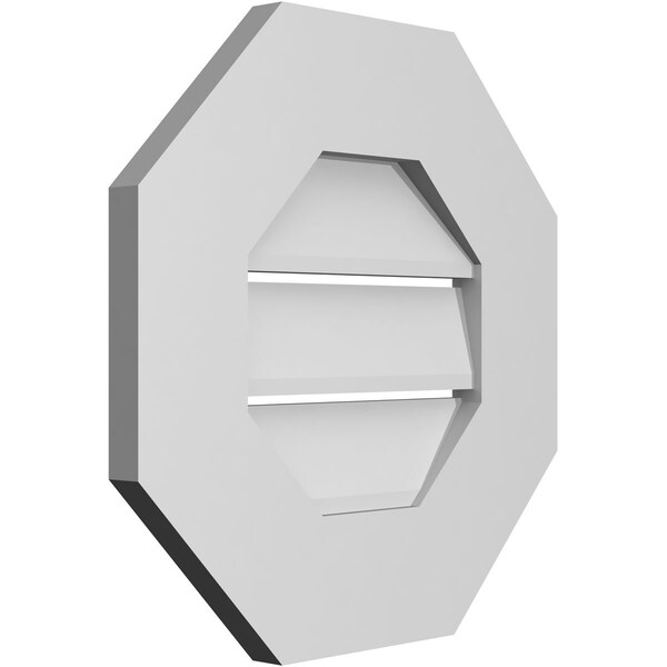 Ekena Millwork Octagonal Surface Mount PVC Gable Vent: Functional, w/ 3-1/2"W x 1"P Standard Frame, 16"W x 16"H - GVPOC16X1601SF