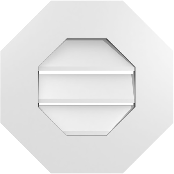 Ekena Millwork Octagonal Surface Mount PVC Gable Vent: Functional, w/ 3-1/2"W x 1"P Standard Frame, 16"W x 16"H - GVPOC16X1601SF