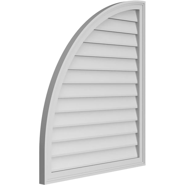 Ekena Millwork Quarter Round Top Left Surface Mount PVC Gable Vent w/ 2"W x 1-1/2"P Brickmould Frame, 32"W x 38"H - GVPQL32X3802SN