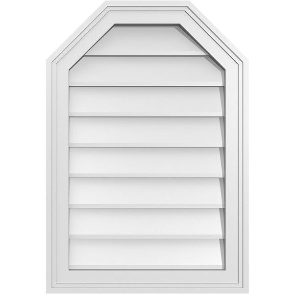 Ekena Millwork Octagonal Top Surface Mount PVC Gable Vent w/ 2"W x 1-1/2"P Brickmould Frame, 18"W x 26"H - GVPOT18X2602SN