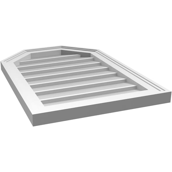 Ekena Millwork Octagonal Top Surface Mount PVC Gable Vent w/ 2"W x 1-1/2"P Brickmould Frame, 18"W x 26"H - GVPOT18X2602SN