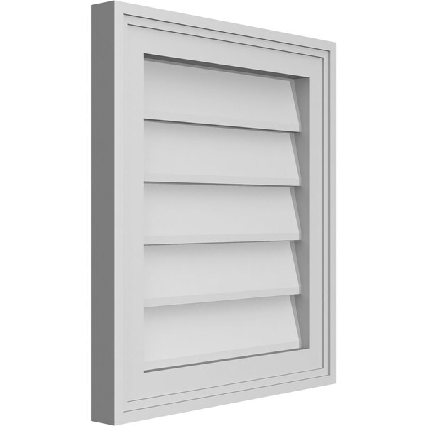 Ekena Millwork Vertical Surface Mount PVC Gable Vnt: Non-Functional, w/2"W x 1-1/2"H, Brickmould Frame, 16"W x 18"H - GVPVE16X1802SN