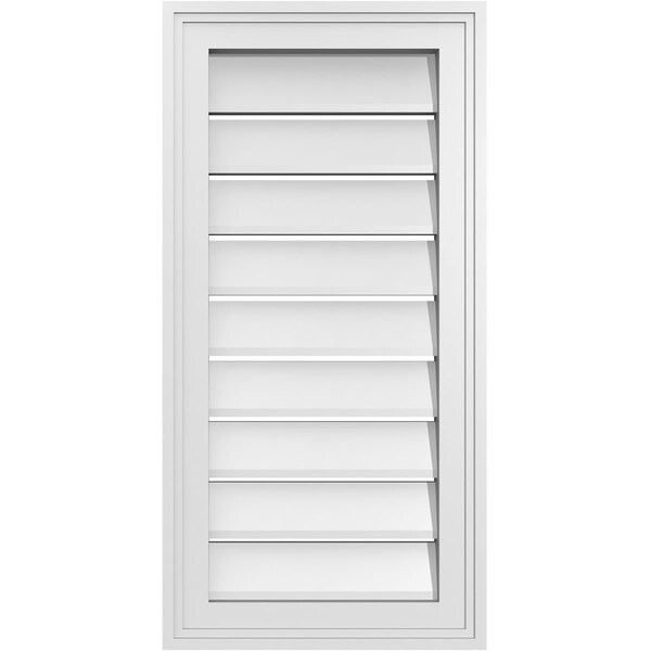 Ekena Millwork Vertical Surface Mount PVC Gable Vent: Functional, w/ 2"W x 1-1/2"P Brickmould Frame, 14"W x 28"H - GVPVE14X2802SF