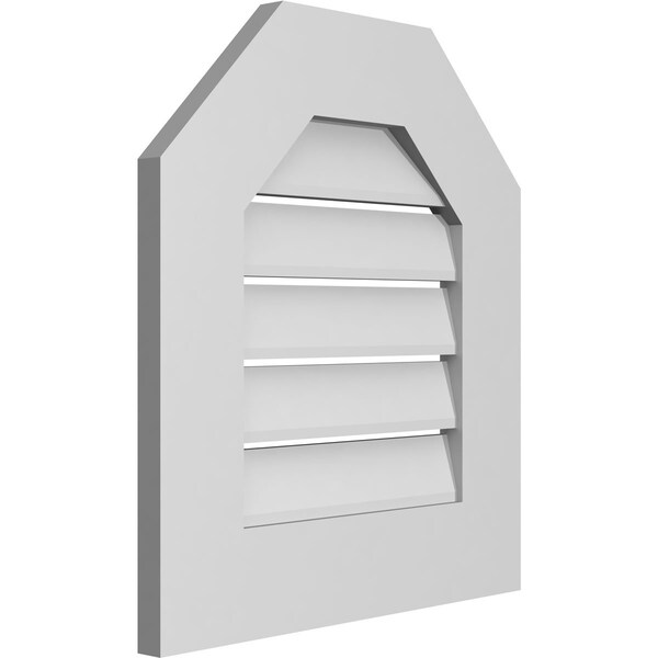 Ekena Millwork Octagonal Top Surface Mount PVC Gable Vent: Functional, w/ 3-1/2"W x 1"P Standard Frame, 18"W x 20"H - GVPOT18X2001SF