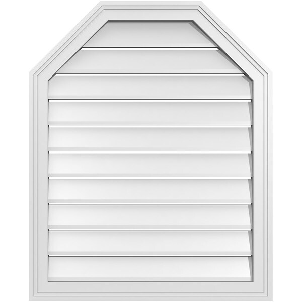 Ekena Millwork Octagonal Top Surface Mount PVC Gable Vent w/ 2"W x 1-1/2"P Brickmould Frame, 26"W x 32"H - GVPOT26X3202SF