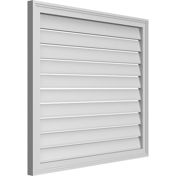 Ekena Millwork Vertical Surface Mount PVC Gable Vent: Functional, w/ 2"W x 1-1/2"P Brickmould Frame, 36"W x 32"H - GVPVE36X3202SF