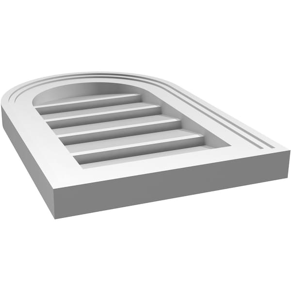 Ekena Millwork Round Top Surface Mount PVC Gable Vent: Functional, w/ 2"W x 1-1/2"P Brickmould Frame, 12"W x 18"H - GVPRT12X1802SF