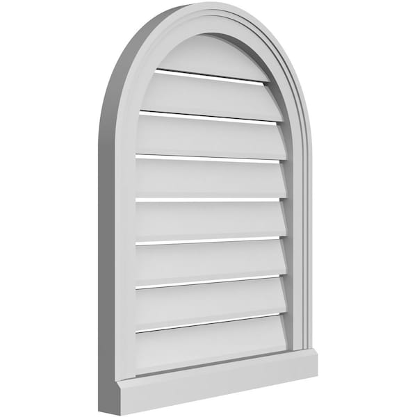 Ekena Millwork Round Top Surface Mount PVC Gable Vent: Functional, w/ 2"W x 2"P Brickmould Sill Frame, 20"W x 26"H - GVPRT20X2603SF