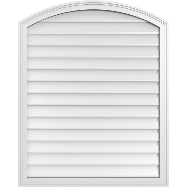 Ekena Millwork Arch Top Surface Mount PVC Gable Vent: Functional, w/ 2"W x 1-1/2"P Brickmould Frame, 34"W x 42"H - GVPAR34X4202SF