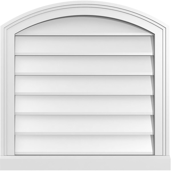 Ekena Millwork Arch Top Surface Mount PVC Gable Vent: Functional, w/ 2"W x 2"P Brickmould Sill Frame, 24"W x 24"H - GVPAR24X2403SF