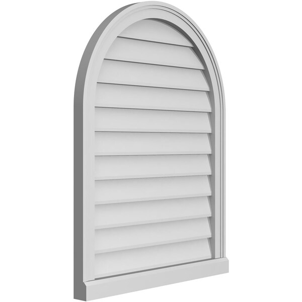 Ekena Millwork Round Top Surface Mount PVC Gable Vent w/ 2"W x 2"P Brickmould Sill Frame, 26"W x 34"H - GVPRT26X3403SN