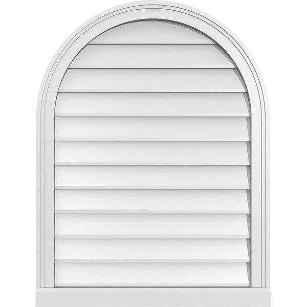Ekena Millwork Round Top Surface Mount PVC Gable Vent w/ 2"W x 2"P Brickmould Sill Frame, 26"W x 34"H - GVPRT26X3403SN
