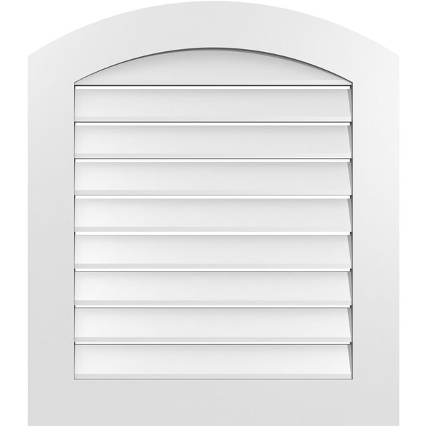 Ekena Millwork Arch Top Surface Mount PVC Gable Vent: Non-Functional, w/ 3-1/2"W x 1"P Standard Frame, 28"W x 30"H - GVPAR28X3001SN