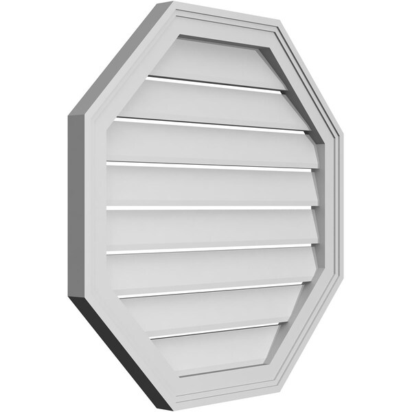 Ekena Millwork Octagonal Surface Mount PVC Gable Vent: Functional, w/ 2"W x 1-1/2"P Brickmould Frame, 26"W x 26"H - GVPOC26X2602SF