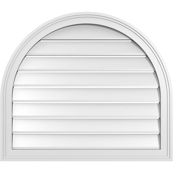 Ekena Millwork Round Top Surface Mount PVC Gable Vent: Functional, w/ 2"W x 1-1/2"P Brickmould Frame, 30"W x 26"H - GVPRT30X2602SF