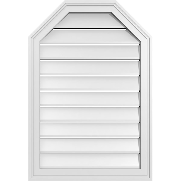 Ekena Millwork Octagonal Top Surface Mount PVC Gable Vent w/ 2"W x 1-1/2"P Brickmould Frame, 22"W x 32"H - GVPOT22X3202SF