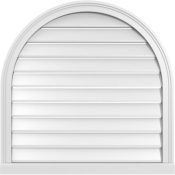 Ekena Millwork Round Top Surface Mount PVC Gable Vent: Functional, w/ 2"W x 2"P Brickmould Sill Frame, 32"W x 32"H - GVPRT32X3203SF
