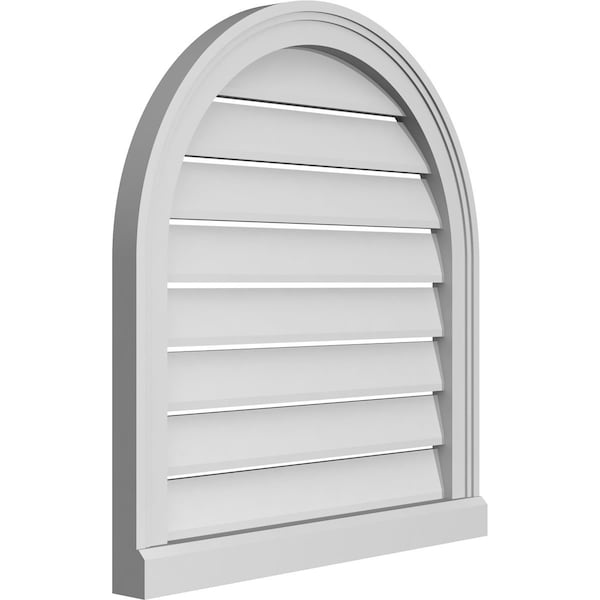 Ekena Millwork Round Top Surface Mount PVC Gable Vent: Functional, w/ 2"W x 2"P Brickmould Sill Frame, 24"W x 26"H - GVPRT24X2603SF