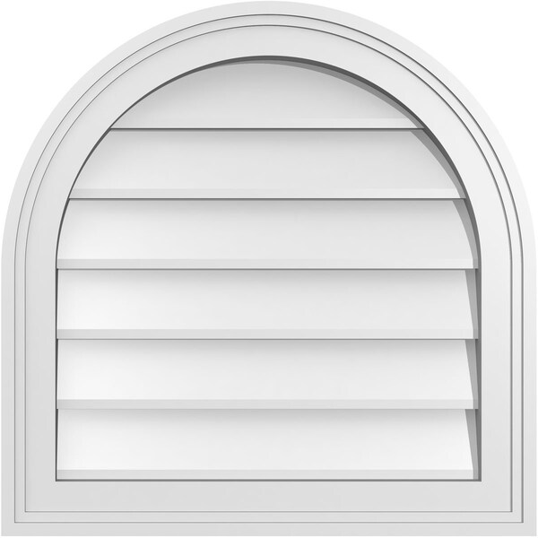 Ekena Millwork Round Top Surface Mount PVC Gable Vent w/ 2"W x 1-1/2"P Brickmould Frame, 20"W x 20"H - GVPRT20X2002SN