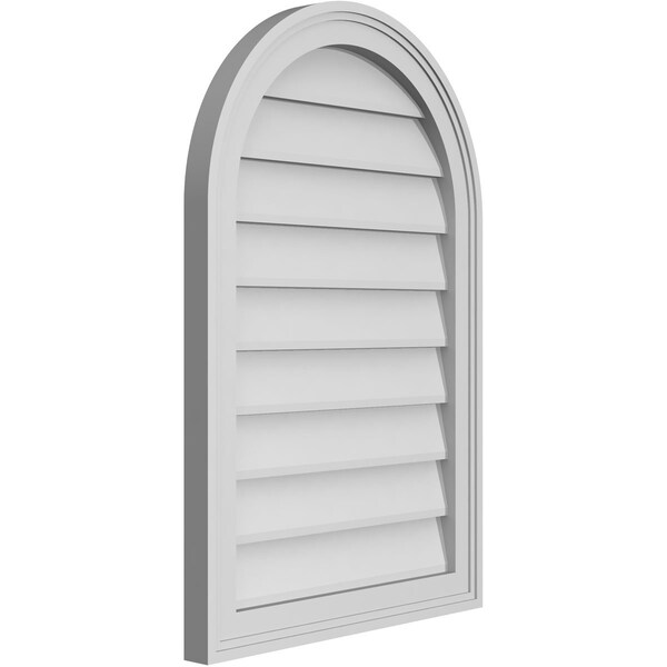 Ekena Millwork Round Top Surface Mount PVC Gable Vent w/ 2"W x 1-1/2"P Brickmould Frame, 20"W x 30"H - GVPRT20X3002SN