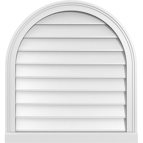 Ekena Millwork Round Top Surface Mount PVC Gable Vent w/ 2"W x 2"P Brickmould Sill Frame, 26"W x 28"H - GVPRT26X2803SN
