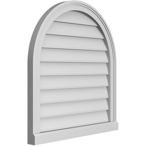 Ekena Millwork Round Top Surface Mount PVC Gable Vent w/ 2"W x 2"P Brickmould Sill Frame, 26"W x 28"H - GVPRT26X2803SN