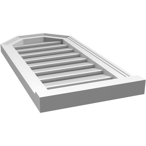 Ekena Millwork Octagonal Top Surface Mount PVC Gable Vent w/ 2"W x 2"P Brickmould Sill Frame, 14"W x 28"H - GVPOT14X2803SF