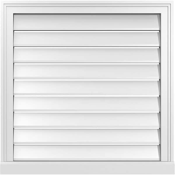 Ekena Millwork Vertical Surface Mount PVC Gable Vent: Functional, w/ 2"W x 2"P Brickmould Sill Frame, 28"W x 28"H - GVPVE28X2803SF