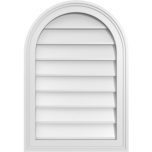 Ekena Millwork Round Top Surface Mount PVC Gable Vent w/ 2"W x 1-1/2"P Brickmould Frame, 18"W x 26"H - GVPRT18X2602SN