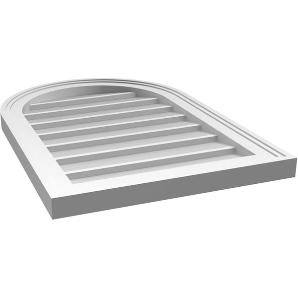 Ekena Millwork Round Top Surface Mount PVC Gable Vent w/ 2"W x 1-1/2"P Brickmould Frame, 18"W x 26"H - GVPRT18X2602SN