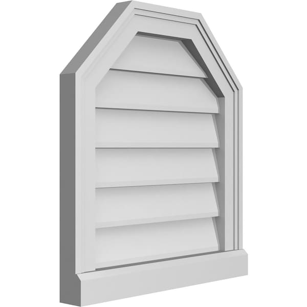 Ekena Millwork Octagonal Top Surface Mount PVC Gable Vent w/ 2"W x 2"P Brickmould Sill Frame, 18"W x 20"H - GVPOT18X2003SN