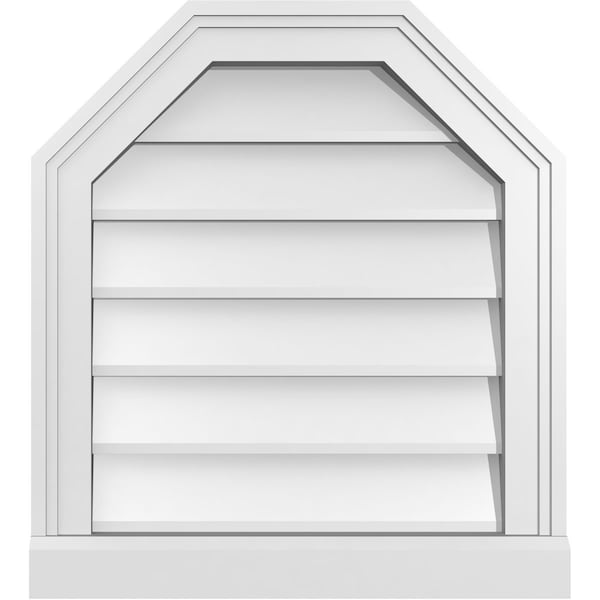 Ekena Millwork Octagonal Top Surface Mount PVC Gable Vent w/ 2"W x 2"P Brickmould Sill Frame, 18"W x 20"H - GVPOT18X2003SN