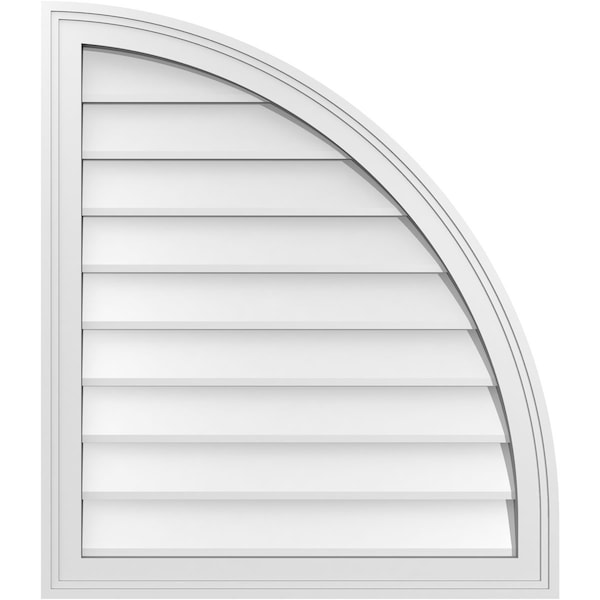 Ekena Millwork Quarter Round Top Right Surface Mount PVC Gable Vent w/ 2"W x 2"P Brickmould Sill Frame, 26"W x 30"H - GVPQR26X3003SN