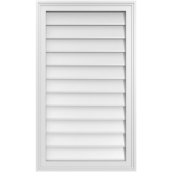 Ekena Millwork Vertical Surface Mount PVC Gable Vnt: Non-Functional, w/2"W x 1-1/2"H, Brickmould Frame, 20"W x 34"H - GVPVE20X3402SN