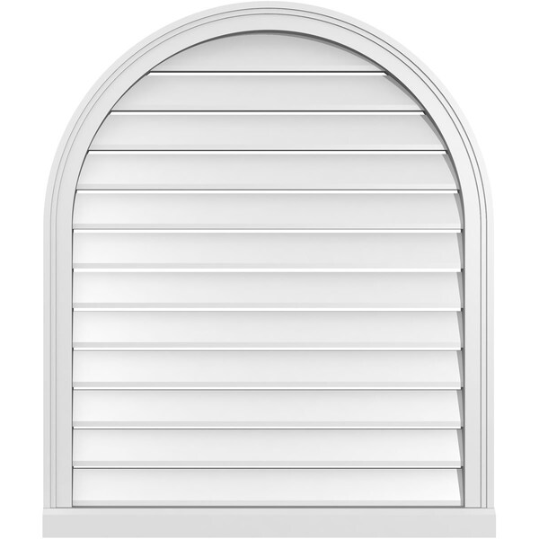 Ekena Millwork Round Top Surface Mount PVC Gable Vent: Functional, w/ 2"W x 2"P Brickmould Sill Frame, 32"W x 38"H - GVPRT32X3803SF
