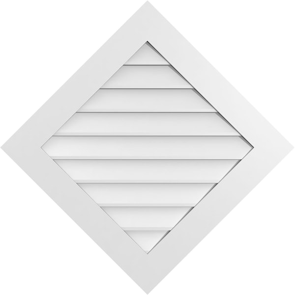 Ekena Millwork Diamond Surface Mount PVC Gable Vent: Functional, w/ 3-1/2"W x 1"P Standard Frame, 36"W x 36"H - GVPDI36X3601SF